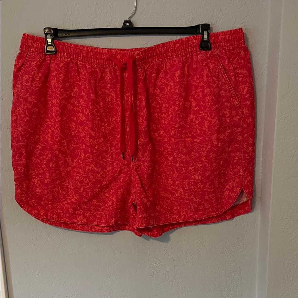 Terra & Sky Coral Red Drawstring Shorts with Subtle Print